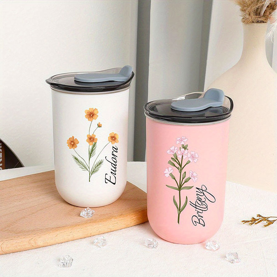 Coffee Equipment With Name - Персонализированная термокружка с именем и цветком